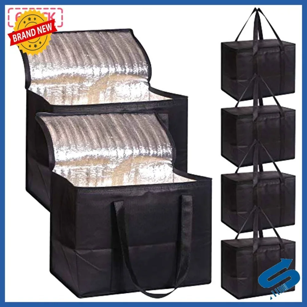 Set of 6 Insulated Reusable Grocery Totes Foldable Heavy Duty Zipper Cooler Bags